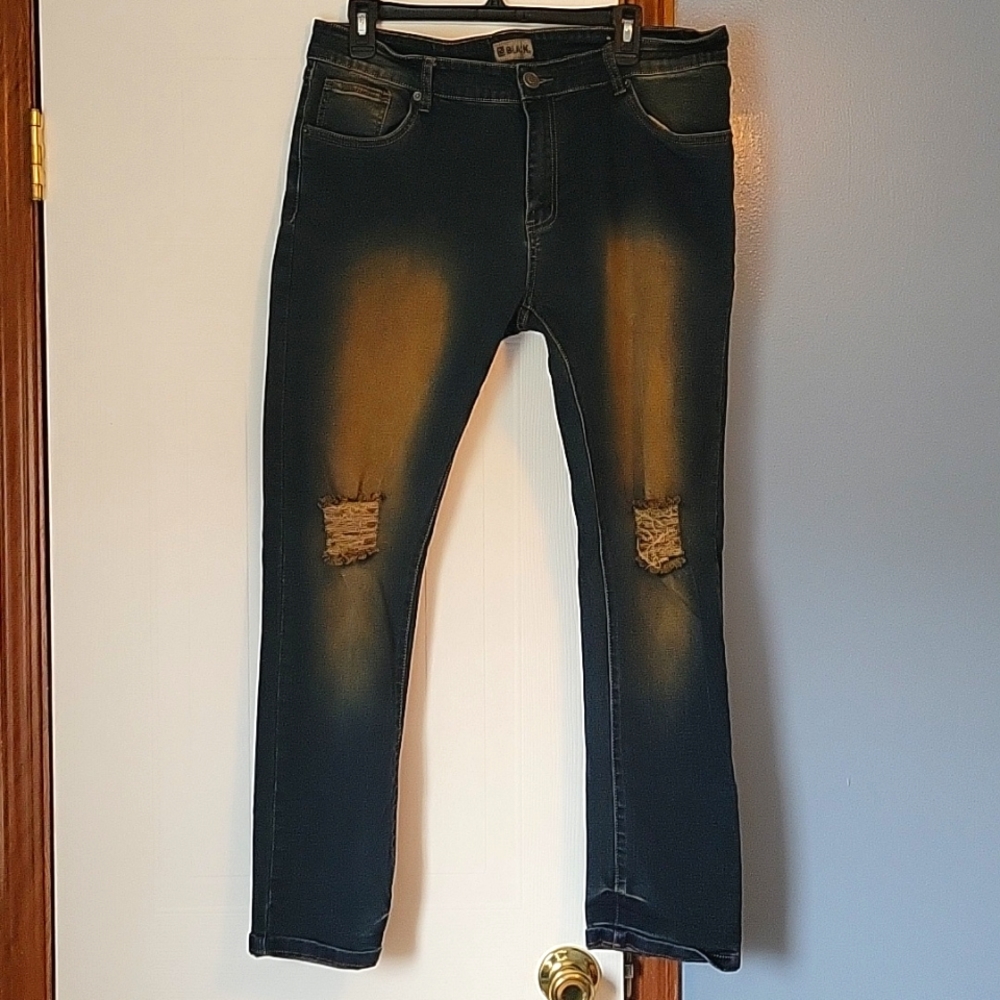 Black Men's Skinny Flex Distressed Jeans Size 36x32